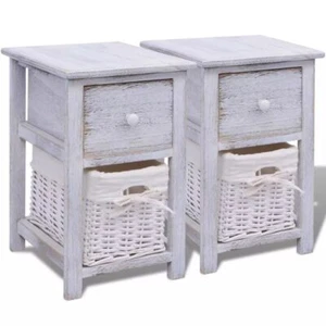 Shabby Chic Nachttische Schränkchen 2 Stck Holz Weiß R4Z3 - Bild 1 von 8