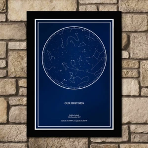 Personalisierte Stern Nachthimmel Karte gerahmt blau Poster Druck Valentinstag Geschenk - Bild 1 von 4