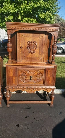 Antique Ornate Carved Solid Mahogany China Cabinet Hutch Cover