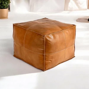 Moroccan Unstuffed Boho Leather Pouffe Brown New Footstool 18'' Wonderful - Picture 1 of 3