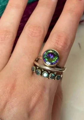 Museum Iridescent Ring Size 7 Abstract VTG Silver Gold Bezel Brighton Boho CZ - Image 1 of 4