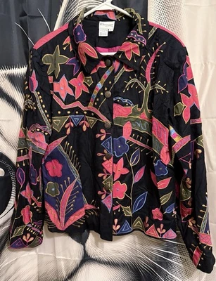 Chaqueta Floral Blusa Florissant Nueva York Florissant Años 80-90 Mujer Grande Arte Para Usar Foto 1 de 4