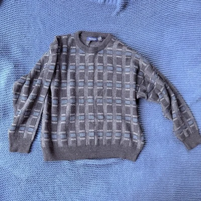 Vintage 90s Van Heusen Crew Neck Sweater Size L Grandpa Grunge Academia Plaid - Image 1 of 4