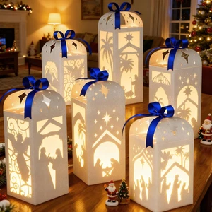 Weihnachtskrippe Herzstück Tischdeko, 6 Teile Leuchtkrippe  - Bild 1 von 12