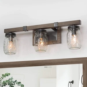 Bathroom Vanity Light Fixtures, Farmhouse Mason Jar Lights, 3-Light, Brown - Picture 1 of 9
