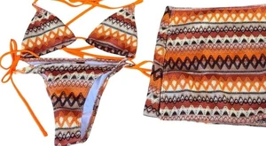 Häkel-Bikini-Set im Bohemian-Stil & passender Rock zum Überziehen - Größe S - Apfelwein - Bild 1 von 12