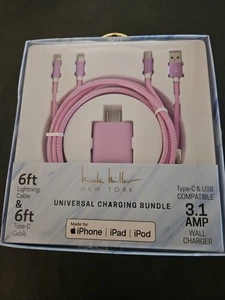Nicole Miller I PHONE Charging Bundle Type C & USB Cable 3.1 AMP 6FT - Picture 1 of 3