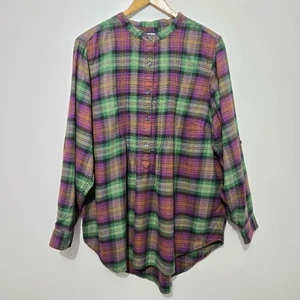 Lands End Damen Karo Tunika Popover Top Größe 18W Baumwolle Knopf Herbst Cottagecore - Bild 1 von 10