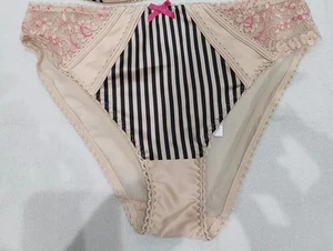 M&S Boutique Striped Satin & Lace High Leg Knickers Size 10 - Picture 1 of 5