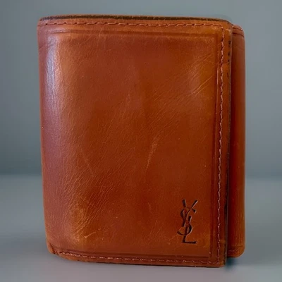 Vintage YSL Yves Saint Laurent Trifold Carmel Brown Leather Wallet Mens - Image 1 of 4