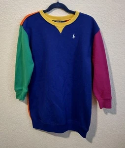 Ralph Lauren Polo Size 6x Girls Fleece Sweatshirt Dress Color Block Logo  - Picture 1 of 10