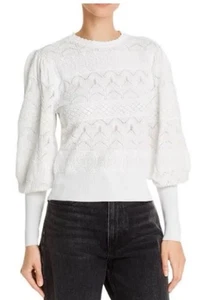 Aqua White Pointelle Balloon Sleeve Sweater Women’s Sz Small - Picture 1 of 5