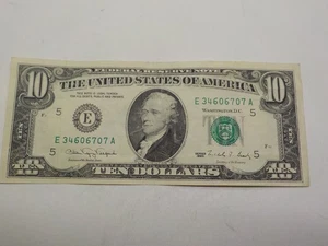 CRISP RARE VINTAGE 1990 10$ DOLLAR BILL E34606707A FANCY SERIAL NUMBER, RICHMOND - Picture 1 of 4