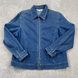 Cathy Daniels Women's Full Zip Studded Denim Jacket Light Weight Size L - Picture 1 of 8
