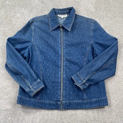 Cathy Daniels Women's Full Zip Studded Denim Jacket Light Weight Size L - Image 1 of 4