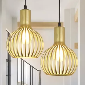 2-Pack Gold Pendant Light Fixtures, Adjustable Pendant Lighting Over Sink E26 - Picture 1 of 9