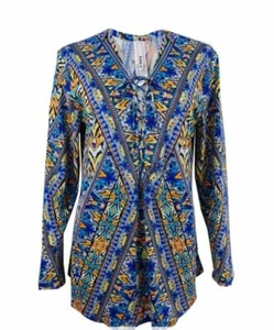 Top túnica Bar III para mujer talla mediana manga larga con cordones-pecho azul nuevo con etiquetas FUL615 - Imagen 1 de 3
