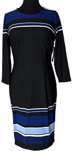 New York & Co. Stretch Midi Pencil Dress Stripes Polyester Blend Women's Size M - Picture 1 of 20