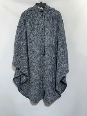Vintage Herman Kay Walking Cape Cloak Gray Wool Blend Tweed Hooded Large Hole - Image 1 of 4