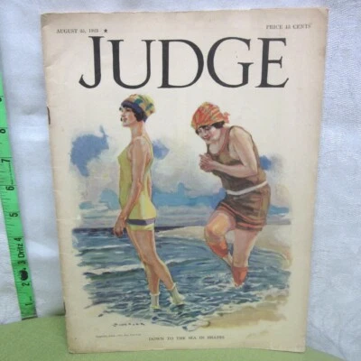 JUDGE magazine Leslie’s Weekly 1923 sexy Down to Sea in Shapes swimsuit pin-up  - Image 1 of 2