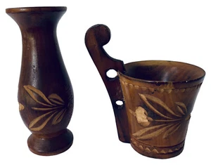 Zakopane Poland Souvenir Hand Carved Bud Vase & Highlander Cup Mug Lot of 2 - Picture 1 of 9