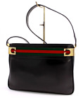 Gucci Vintage Shoulder Bag Purse Sherry line Leather Black Authentic