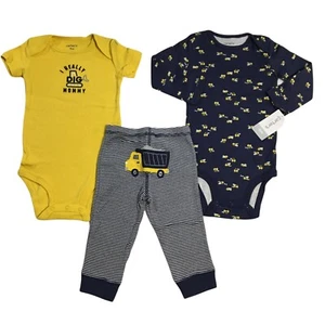 Carter's Baby Boys 3pc Truck Pants & Tops Outfit Set Newborn 3-24 Months Yellow - Picture 1 of 11
