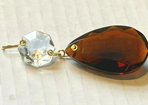 NEW/Old Stock Amber Half cut hand polished Crystal Almond teardrop Prism 38mm - Picture 1 of 11