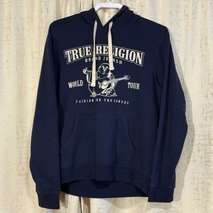 True Religion Men's Medium Navy Blue Buddha Logo Pullover Hoodie Sweatshirt SEE - Picture 1 of 5