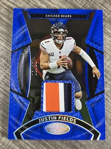 Justin Fields, /20, 2023 Certified Mirror, Blue Etch, #4, 3 Color Patch, Bears - Bild 1 von 8