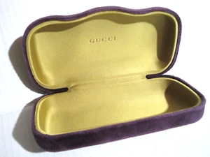 GUCCI Glasses Case Purple Velvet Yellow Satin Clamshell Hard Sunglasses - Picture 1 of 9