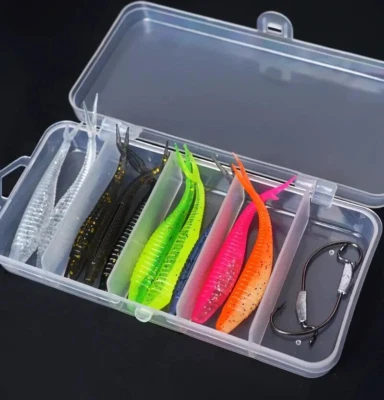 12 Teile Set 10 Softköder 2 Jigkopf Haken Box Angeln Raubfisch 7cm 1,8G - Bild 1 von 4