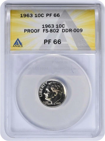 1963 Roosevelt Dime DDR FS-802 PRF66 ANACS Cover