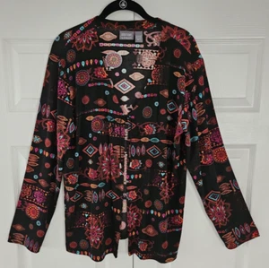 Chicos Additions Size 3 (XL/16) L/S Front Tie Cardigan Jacket Knit Aztec SW - Picture 1 of 8