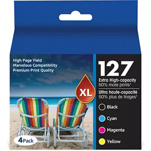 4PK BCMY T127 Replacement Ink Cartridge for Epson 127 WF-3520 WF-3530 WF-3540 - Picture 1 of 4