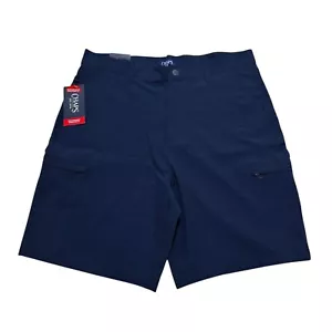 Pantaloncini Chaps uomo taglia 32 blu navy americano flat front elasticizzati 9" cuciture interne nuovi con etichette - Foto 1 di 8