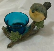 Ganz 4.5X6" Bird Figurine w Blue Votive Candle Holder - 2 Pieces