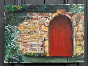 Huile sur toile par Claude Claveau mur à la porte rouge XXe L9207 - Foto 1 di 6