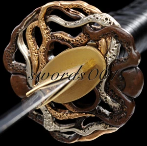 Gold Silver Plated Brass Tsuba Octopus Guard For Japanese Katana Wakizashi Sword - Picture 1 of 5