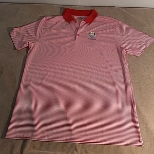 Nike Poloshirt Large Erwachsene rot weiß gestreift Golf Dri Fit Stretch Swoosh Herren - Bild 1 von 9