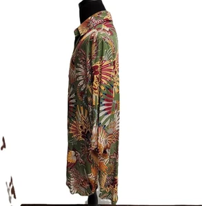 Ekouaer Hemdblusenkleid (XXL) Mehrfarbig Geometrisch 3/4 Arm V-Ausschnitt Kragen Tapered - Bild 1 von 4