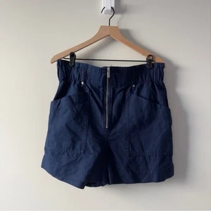 Banana Republic cotton/linen navy Blue Shorts paperbag waist zip up zipper front - Picture 1 of 11