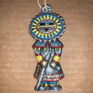 Hopi Katsina Kachina Doll Christmas Ornament Feathers Chalkware 3.5” - Picture 1 of 6