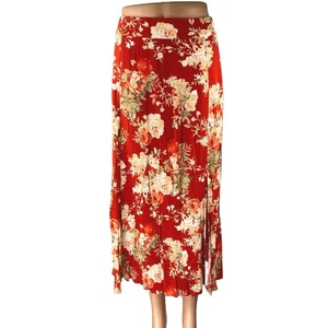Sezane Tabata Women's Red Orange Floral Slit Midi Straight A-Line Skirt Size 36 - Picture 1 of 5