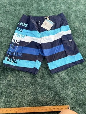 Diesel Board Shorts Hombres Mediano Azul Rayas Forrado 10" Entrepierna Nadar Playa Bañador Foto 1 de 4