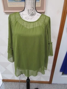 LAUREN CONRAD-VERDE-RAYAS METÁLICAS-CUELLO REDONDO-MANGA 3/4-TOP-TALLA-XXL-NUEVO CON ETIQUETAS - Imagen 1 de 4