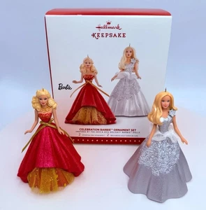 Hallmark Keepsake Barbie Celebration Barbie Ornament Set 2 Christmas Ornaments - Picture 1 of 8