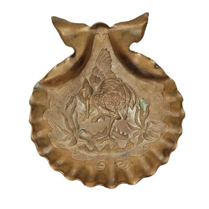 VTG Star Brass MFG Co Boston Crane Stork Bird Seashell 12x9 Bowl Dish Ashtray - Picture 1 of 7