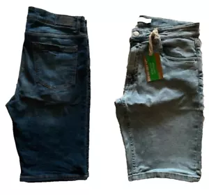 Set N. 2 pantaloni corti Blu Scuro Chiaro Jeans Slim Elasticizzato Tg. 48 W 38 - Foto 1 di 11