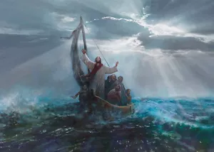 Yongsung Kim PEACE BE STILL 24x36 Canvas Giclee Art Print Jesus Calming Storm - Picture 1 of 1